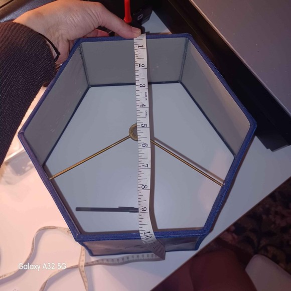 MCM hand pierced and cut blue hexagon paper lampshade - Picture 6 of 10